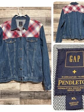 Gap x Pendleton Denim Trucker Jacket Plaid Women’s XL Blue Button Front